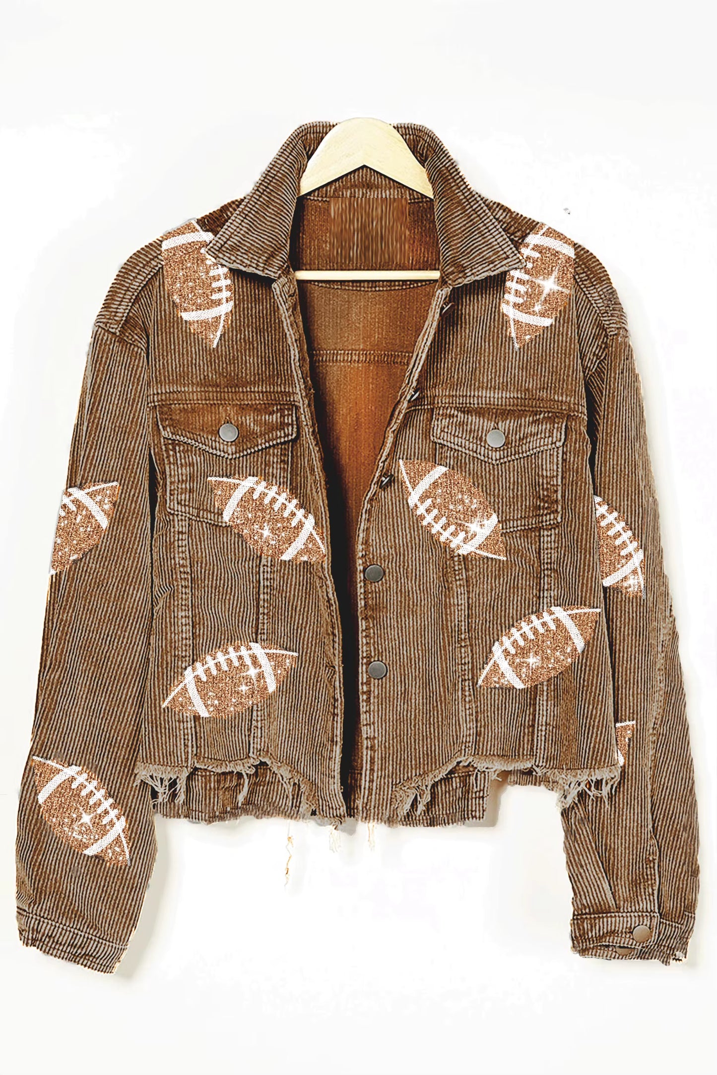 HuddleBabe™ Football Sequin Corduroy Vintage Wash Jacket