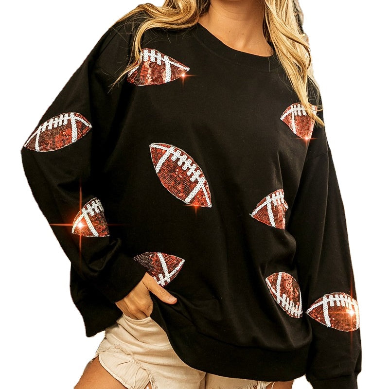 HuddleBabe™ Football Sequin Crewneck