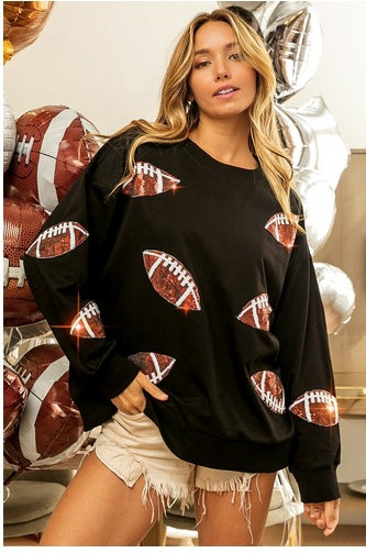 HuddleBabe™ Football Sequin Crewneck