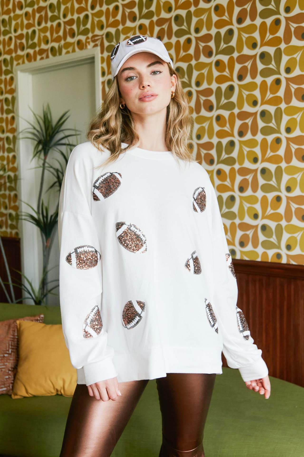 HuddleBabe™ Football Sequin Crewneck