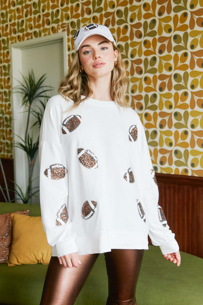 HuddleBabe™ Football Sequin Crewneck