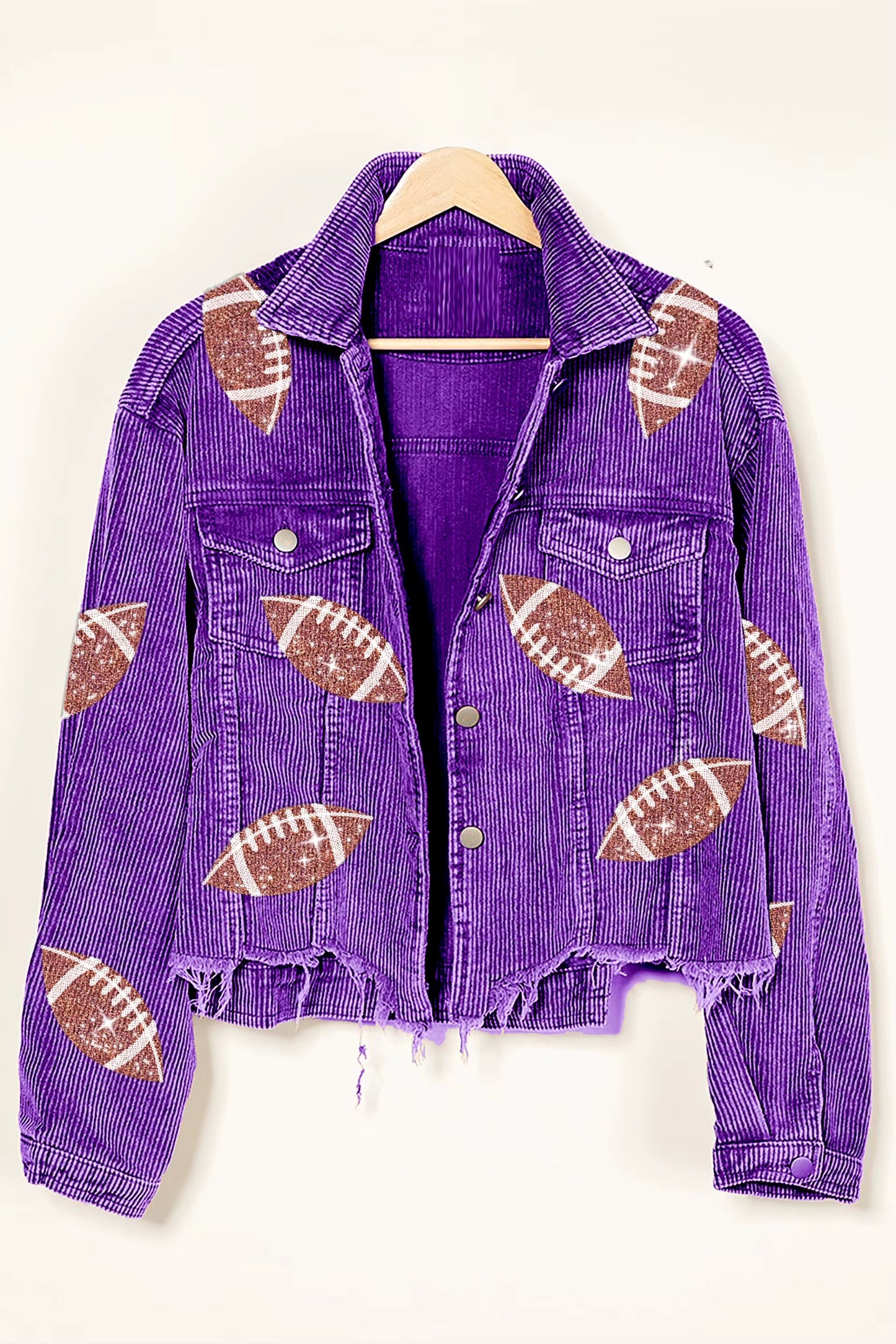 HuddleBabe™ Football Sequin Corduroy Vintage Wash Jacket